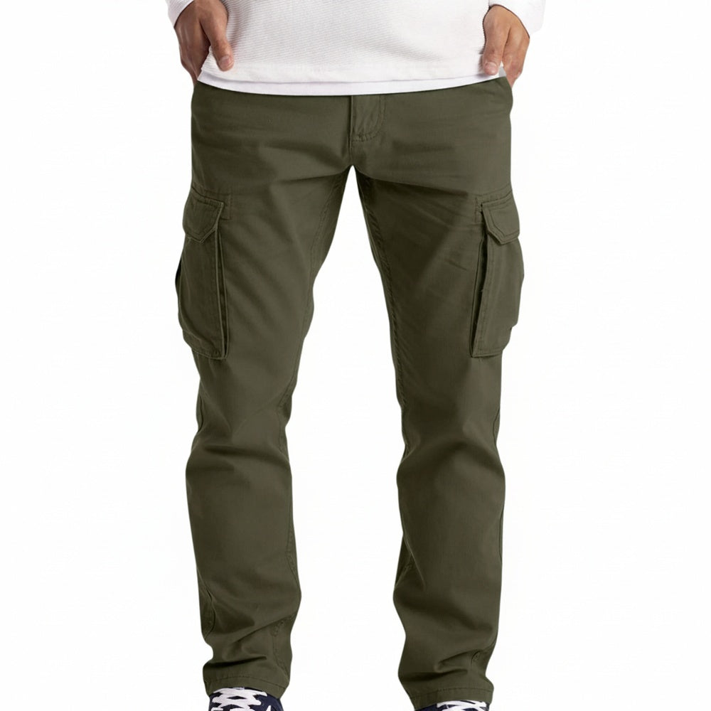 Men's Cargo Pants with Multiple Pockets and Straight Fit