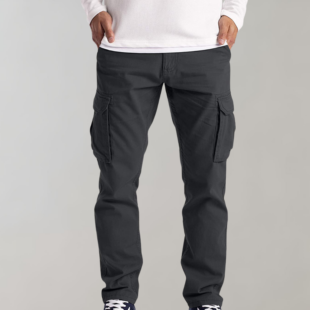 Men's Cargo Pants with Multiple Pockets and Straight Fit