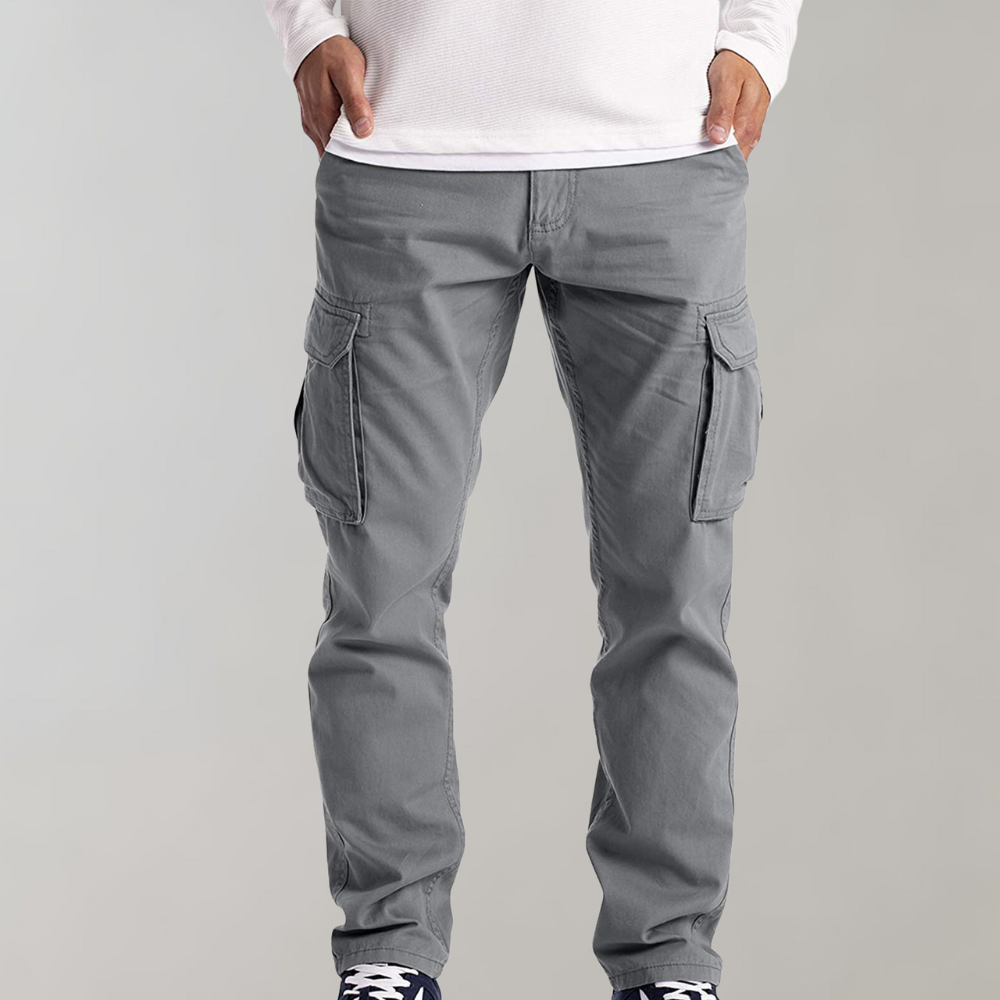 Men's Cargo Pants with Multiple Pockets and Straight Fit