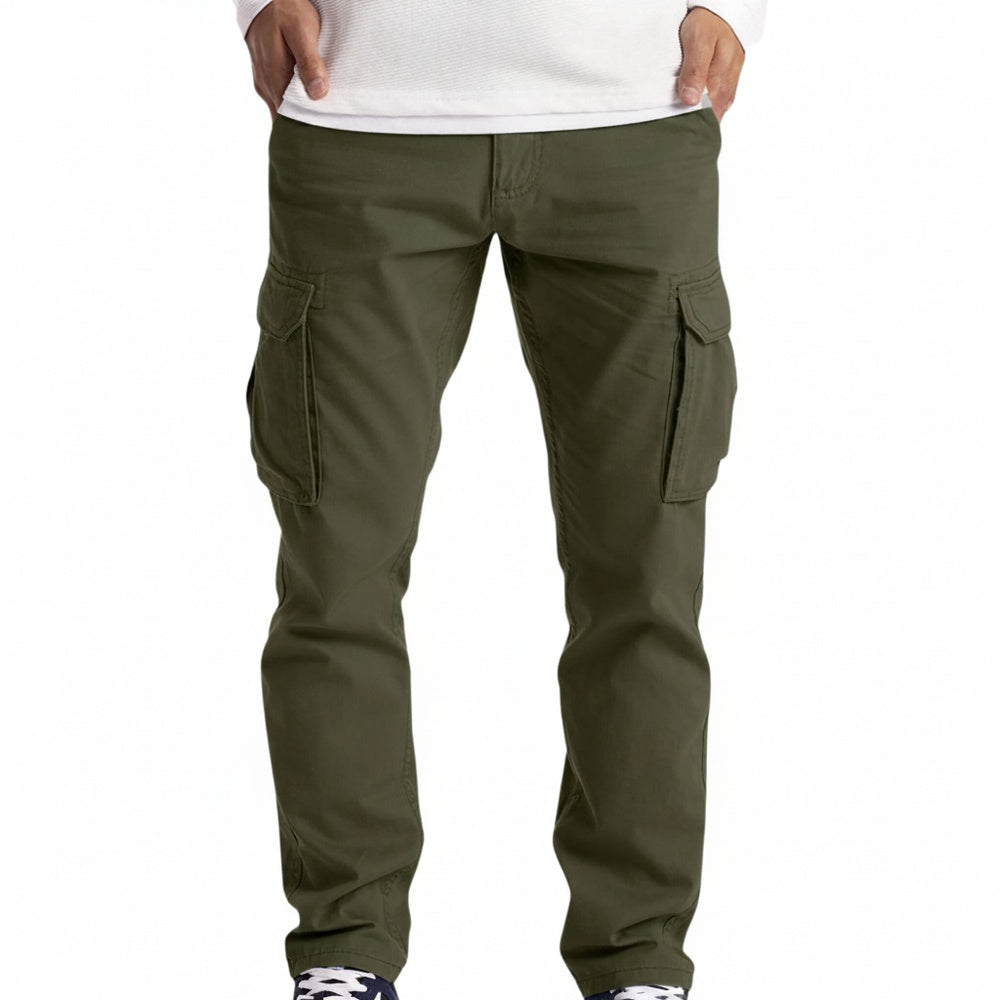 Men's Cargo Pants with Straight Fit and Multi-Pocket Design