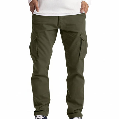 Men's Cargo Pants with Straight Fit and Multi-Pocket Design