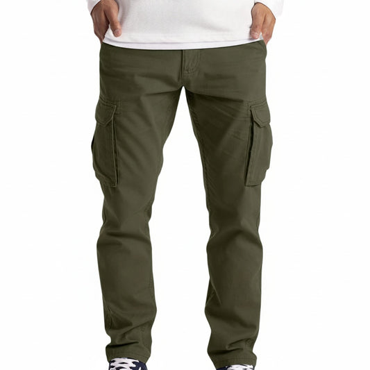 Men's Cargo Pants with Straight Fit and Multi-Pocket Design