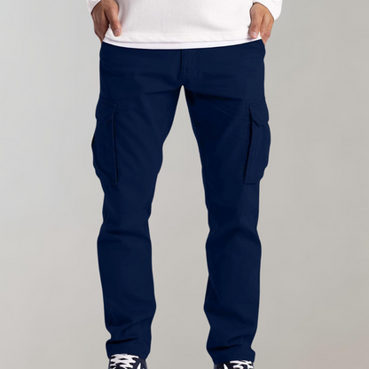 Men's Cargo Pants with Straight Fit and Multi-Pocket Design