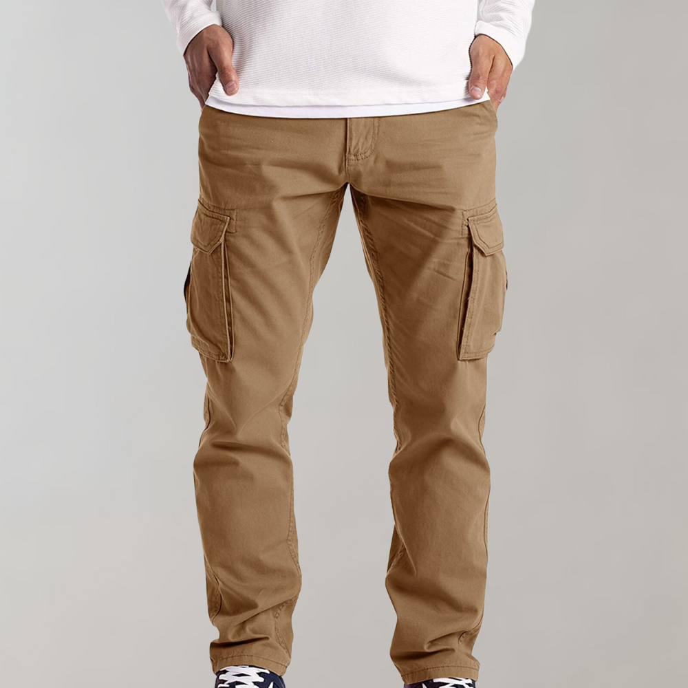 Men's Cargo Pants with Straight Fit and Multi-Pocket Design