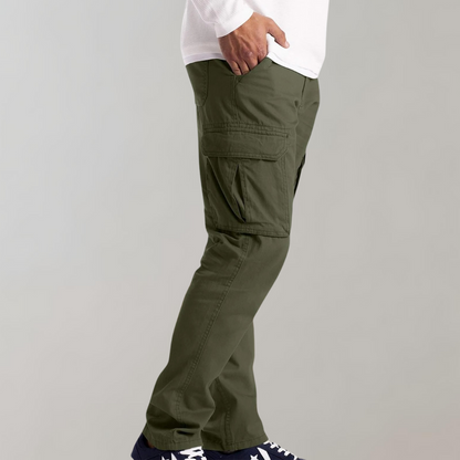 Men's Cargo Pants with Straight Fit and Multi-Pocket Design