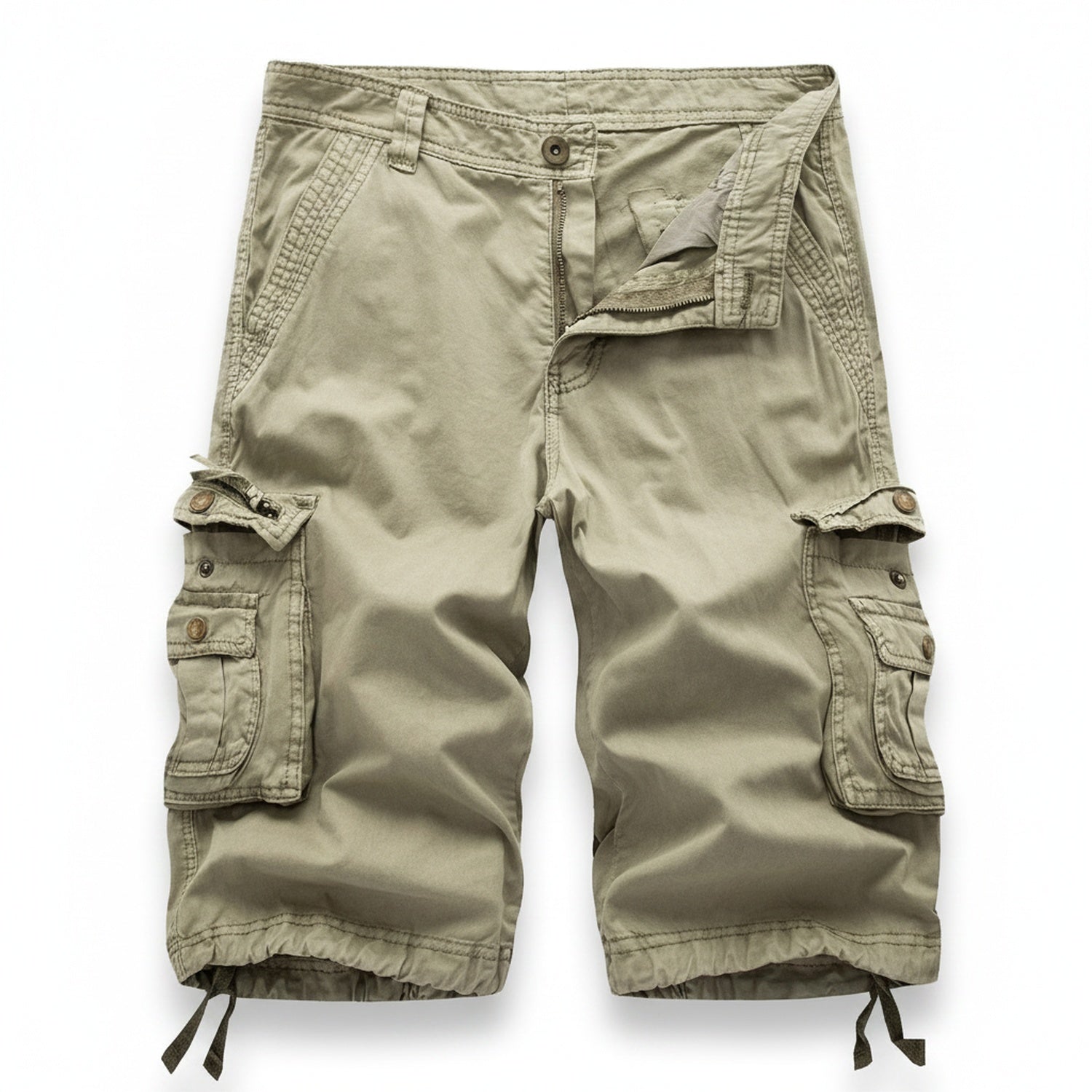 Men's Cargo Shorts Knee Length with Multi-Pocket Design and Drawstring Hem