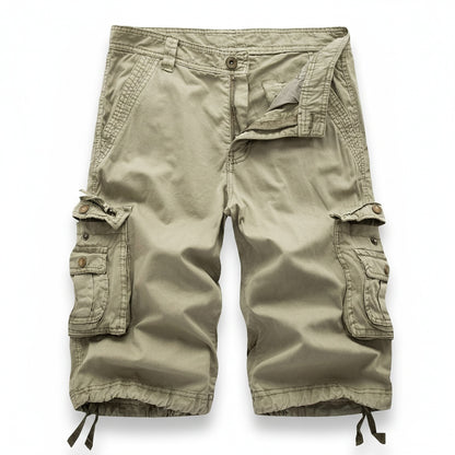 Men's Cargo Shorts Knee Length with Multi-Pocket Design and Drawstring Hem