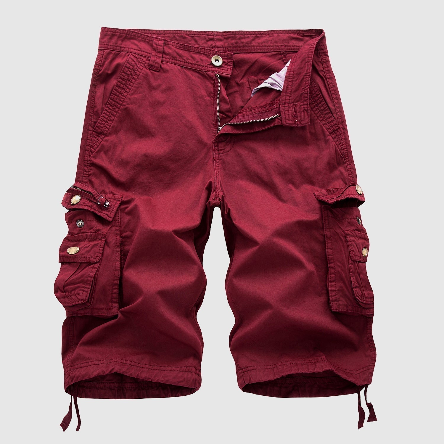 Men's Cargo Shorts Knee Length with Multi-Pocket Design and Drawstring Hem