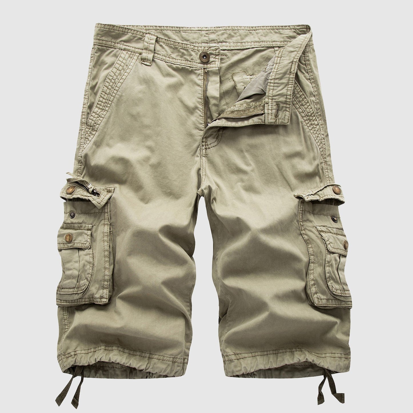 Men's Cargo Shorts Knee Length with Multi-Pocket Design and Drawstring Hem