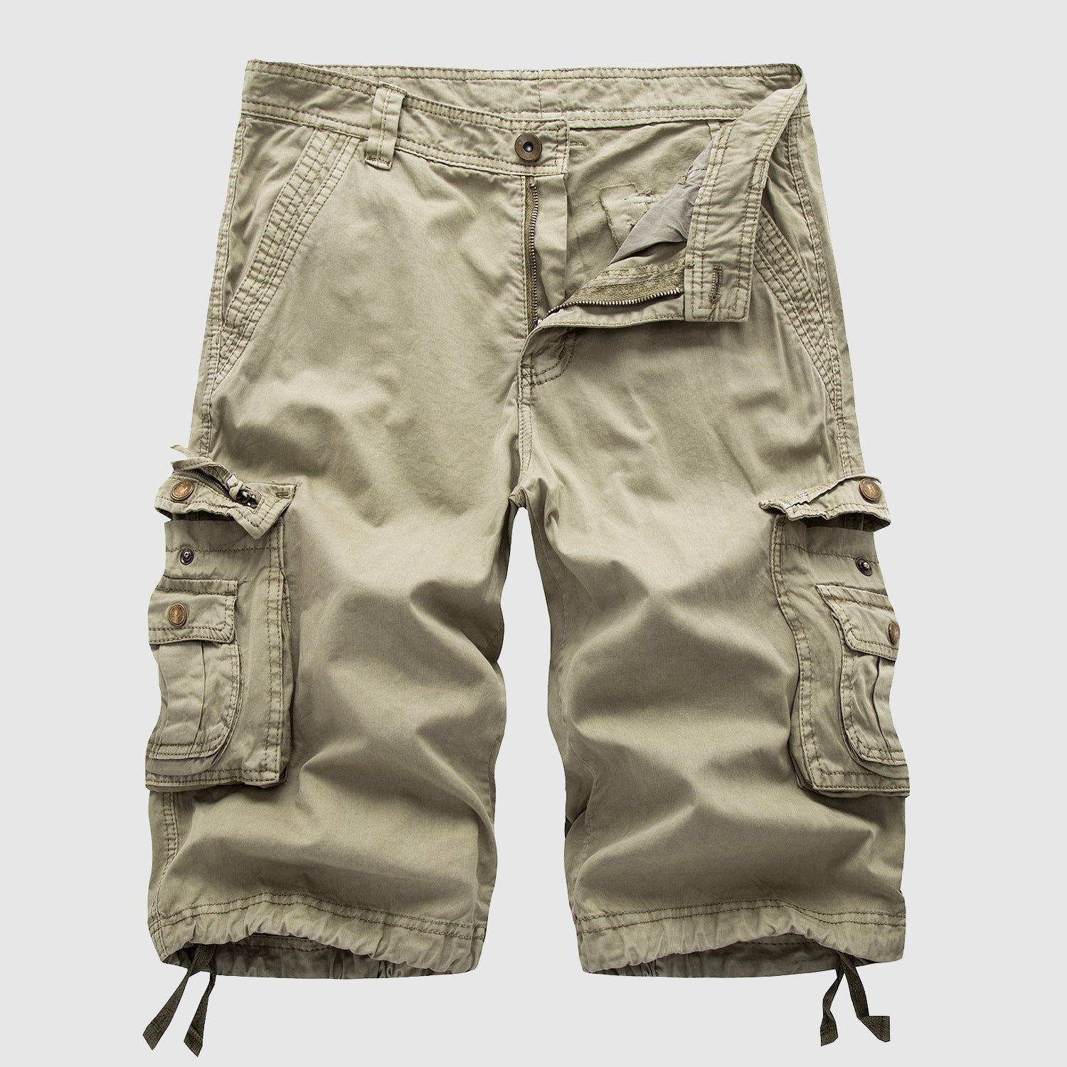 Men's Cargo Shorts Knee Length with Multi-Pocket Design and Drawstring Hem