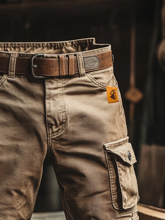 Men's Cargo Shorts Relaxed Fit with Flap Pockets and Vintage Wash