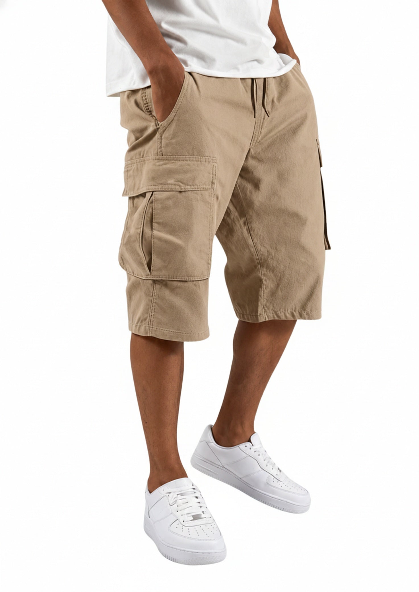 Men's Cargo Shorts with Drawstring Waist and Side Pockets