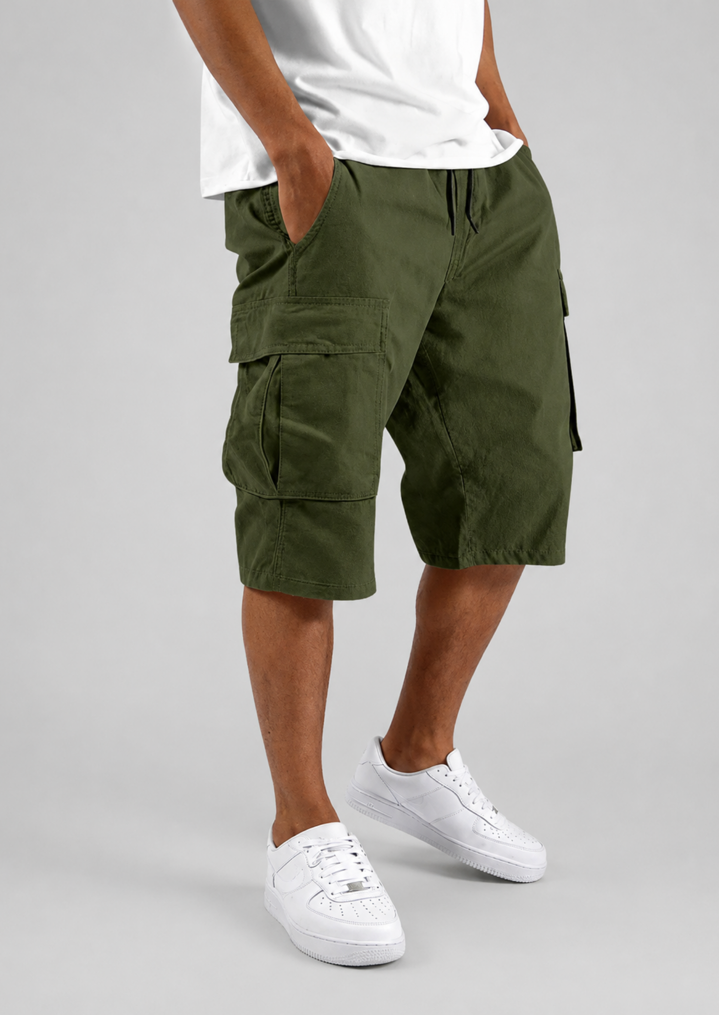 Men's Cargo Shorts with Drawstring Waist and Side Pockets