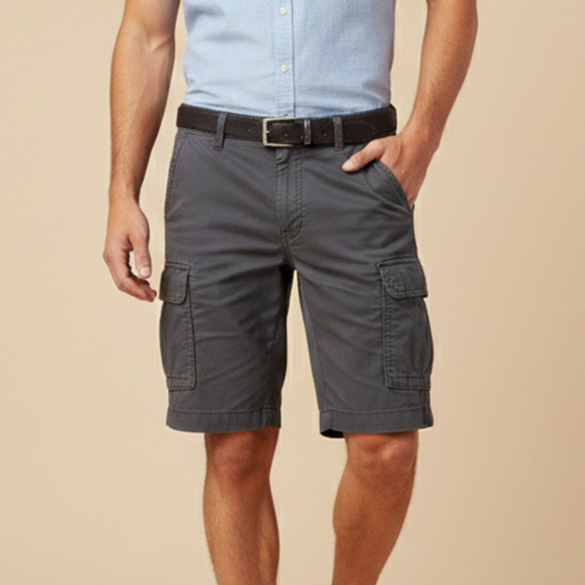 Men's Cargo Shorts with Flap Pockets and Regular Fit