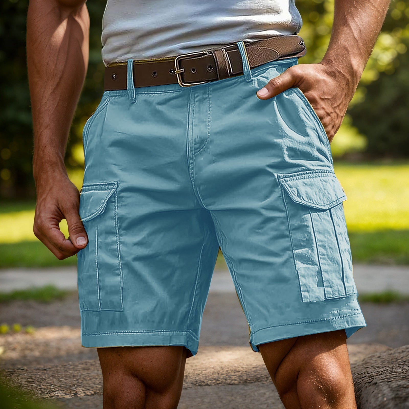 Men's Cargo Shorts with Multi-Pocket Design and Adjustable Waist