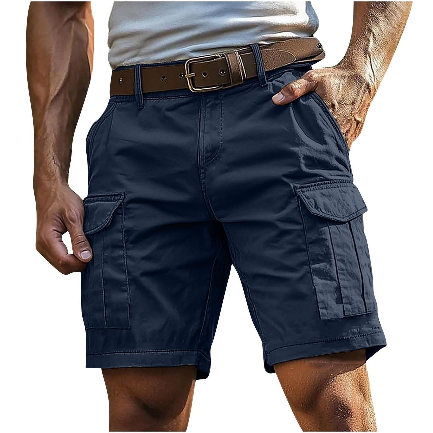 Men's Cargo Shorts with Multi-Pocket Design and Adjustable Waist
