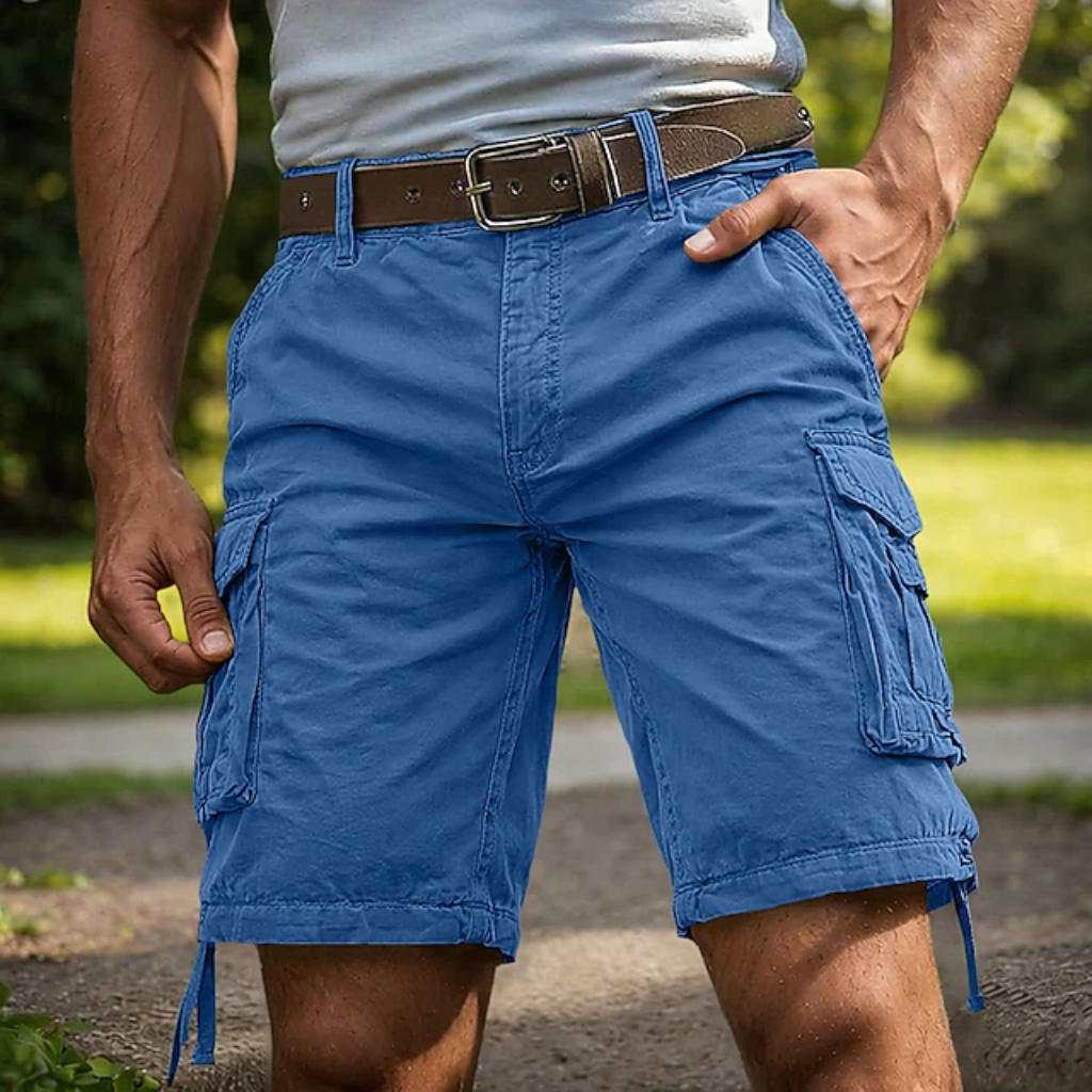 Men's Cargo Shorts with Multi-Pocket Design and Adjustable Waist