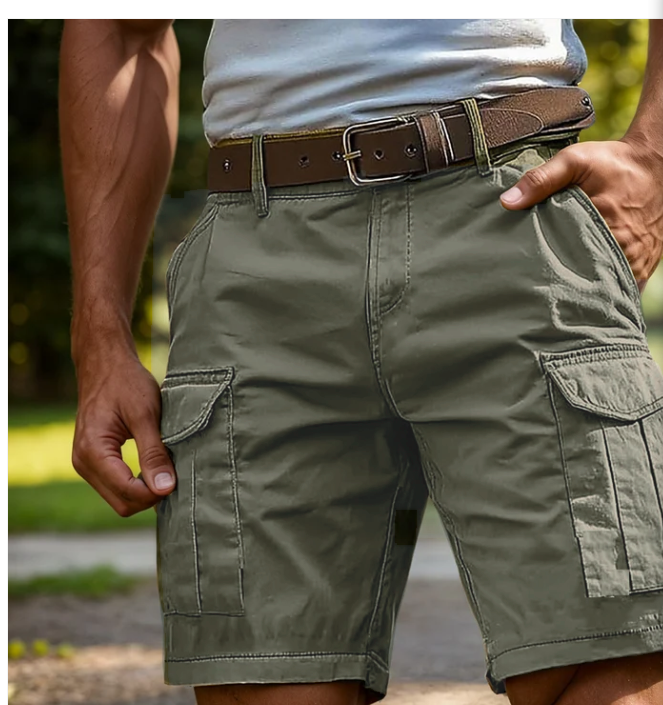 Men's Cargo Shorts with Multi-Pocket Design and Adjustable Waist
