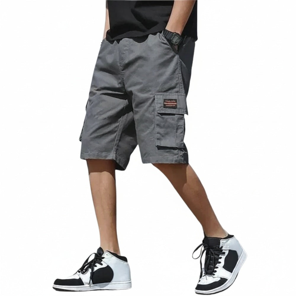 Men's Cargo Shorts with Multi-Pocket Design and Elastic Drawstring Waist