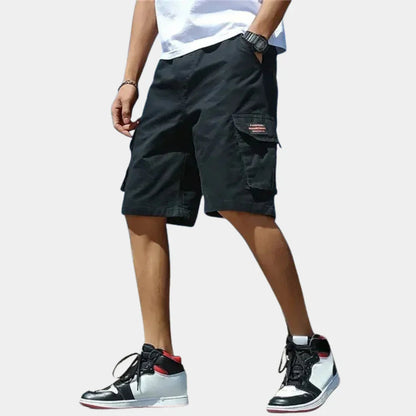 Men's Cargo Shorts with Multi-Pocket Design and Elastic Drawstring Waist