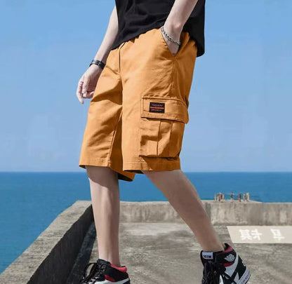 Men's Cargo Shorts with Multi-Pocket Design and Elastic Drawstring Waist