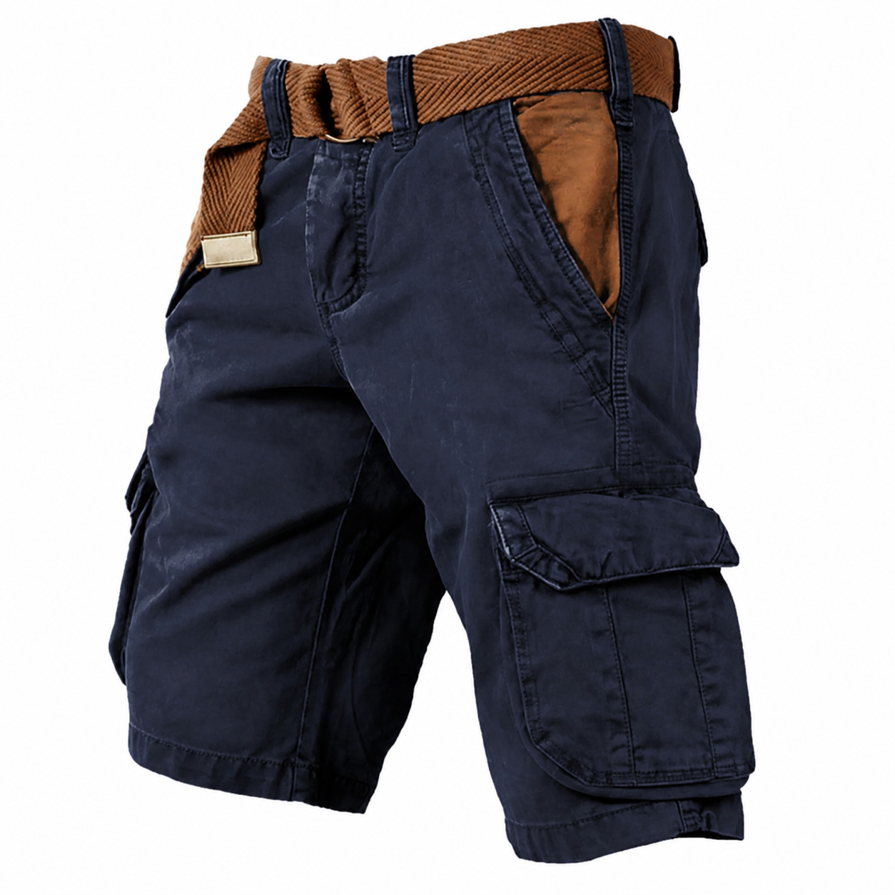 Men's Cargo Shorts with Multi-Pocket Design and Regular Fit