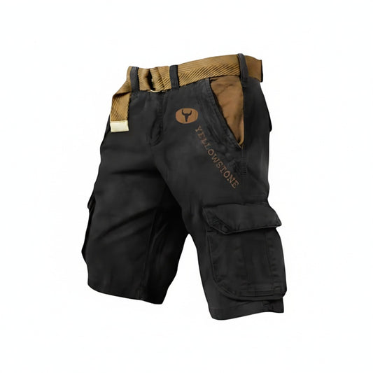 Men's Cargo Shorts with Multi-Pocket Design and Washed Finish
