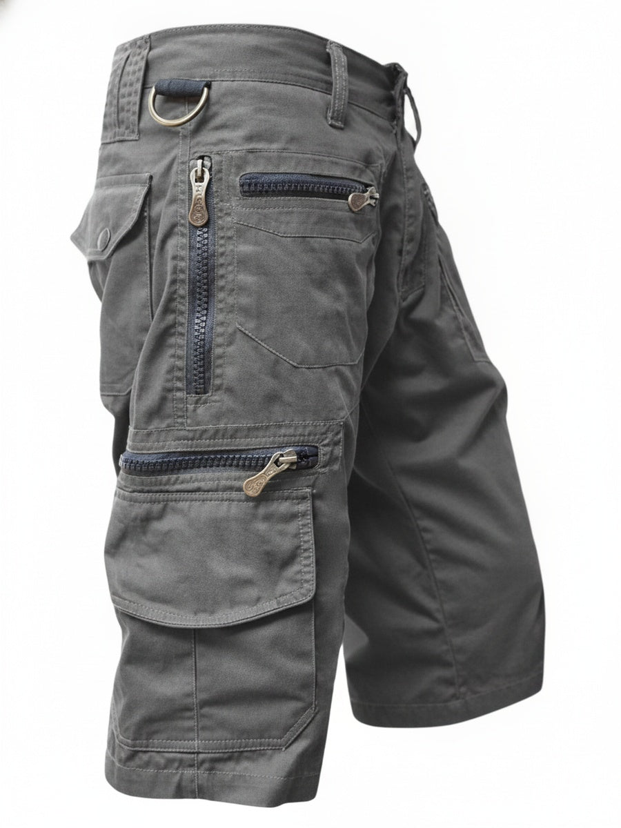 Men's Cargo Shorts with Multi-Pocket Zip Design and Adjustable Waist