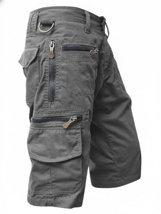 Men's Cargo Shorts with Multi-Pocket Zip Design and Adjustable Waist