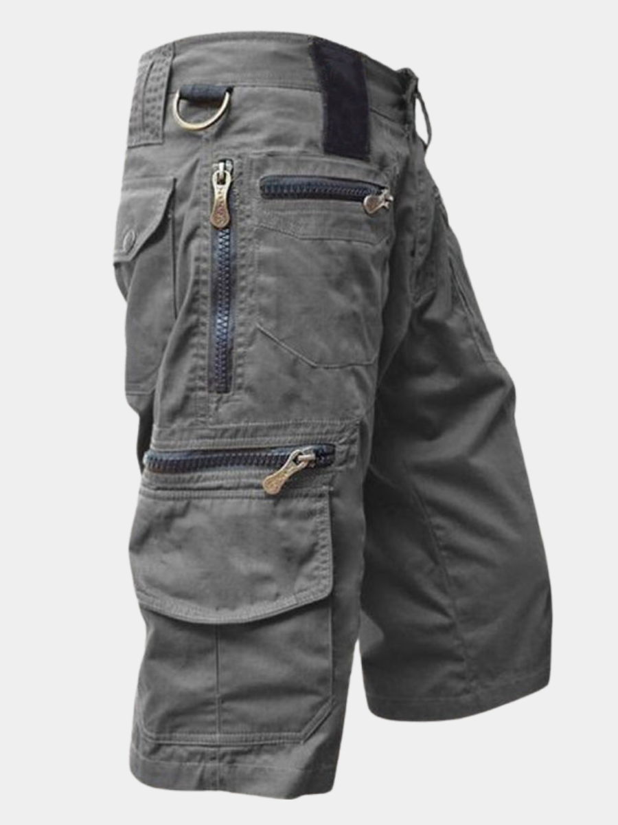 Men's Cargo Shorts with Multi-Pocket Zip Design and Adjustable Waist