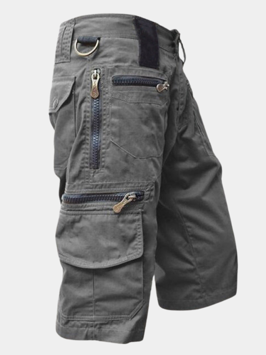 Men's Cargo Shorts with Multi-Pocket Zip Design and Adjustable Waist