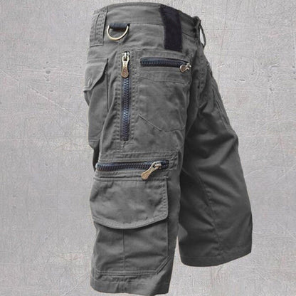 Men's Cargo Shorts with Multi-Pocket Zip Design and Adjustable Waist