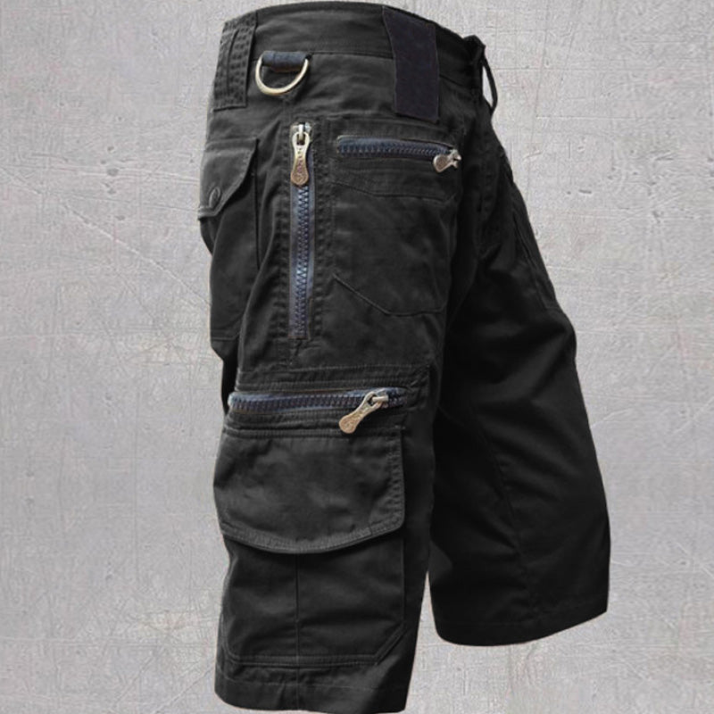 Men's Cargo Shorts with Multi-Pocket Zip Design and Adjustable Waist