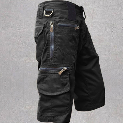 Men's Cargo Shorts with Multi-Pocket Zip Design and Adjustable Waist