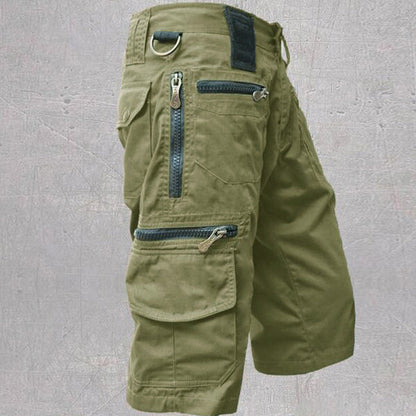 Men's Cargo Shorts with Multi-Pocket Zip Design and Adjustable Waist
