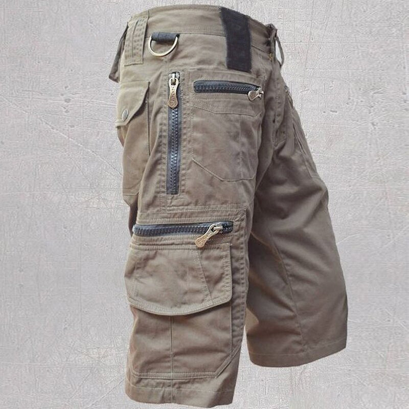 Men's Cargo Shorts with Multi-Pocket Zip Design and Adjustable Waist
