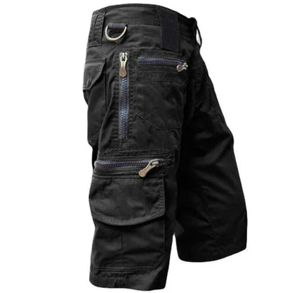 Men's Cargo Shorts with Multiple Zip Pockets and Relaxed Fit