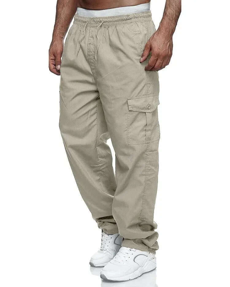 Men's Cargo Trousers Loose Fit with Elastic Waist and Side Pockets