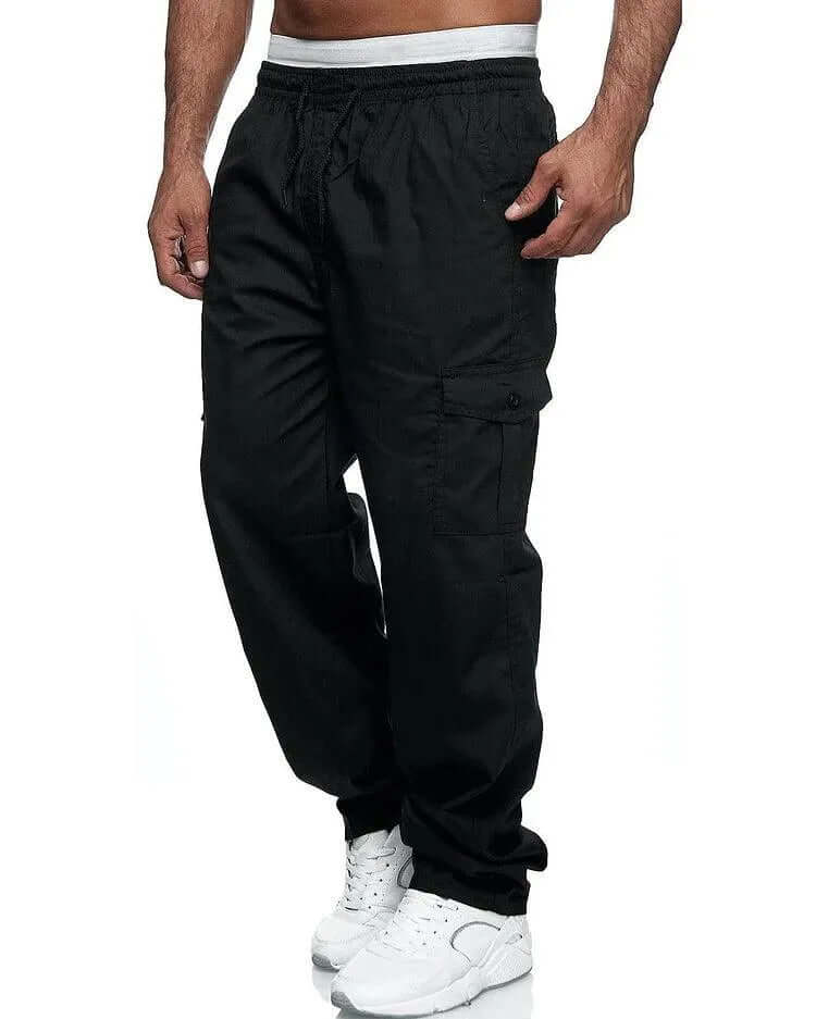 Men's Cargo Trousers Loose Fit with Elastic Waist and Side Pockets