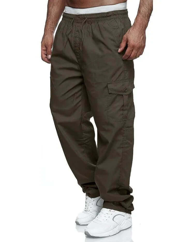 Men's Cargo Trousers Loose Fit with Elastic Waist and Side Pockets