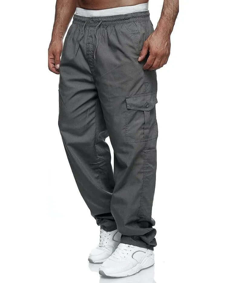 Men's Cargo Trousers Loose Fit with Elastic Waist and Side Pockets