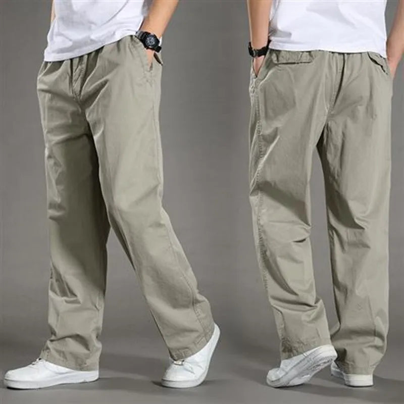 Men's Cargo Trousers with Elastic Waist and Relaxed Fit