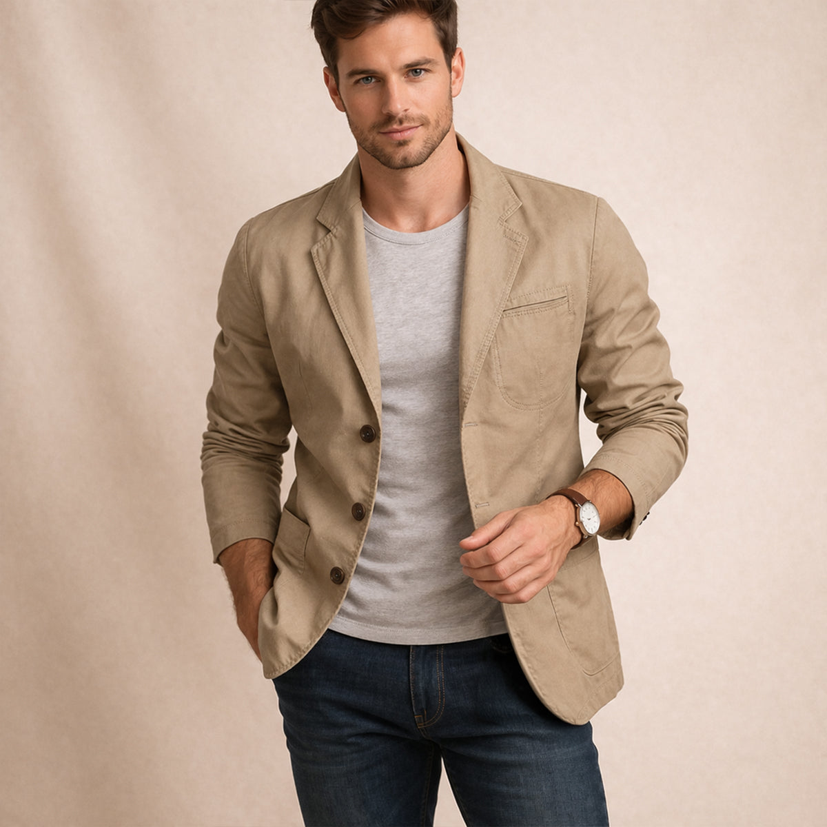 Men's Casual Blazer Single-Breasted with Notch Lapel and Slim Fit