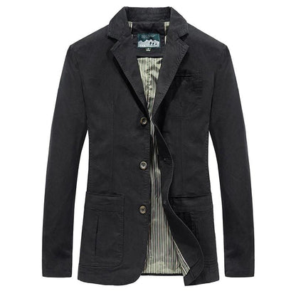 Men's Casual Blazer with Notched Lapel and Three-Button Closure