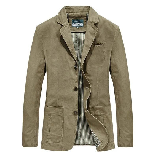 Men's Casual Blazer with Notched Lapel and Three-Button Closure