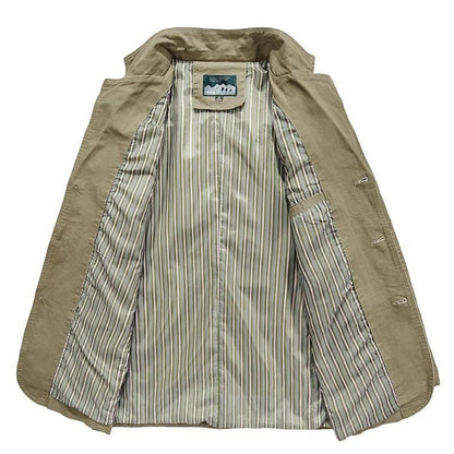 Men's Casual Blazer with Notched Lapel and Three-Button Closure