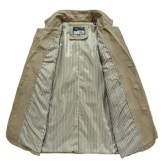 Men's Casual Blazer with Notched Lapel and Three-Button Closure