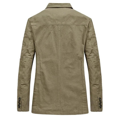 Men's Casual Blazer with Notched Lapel and Three-Button Closure