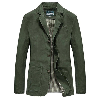 Men's Casual Blazer with Notched Lapel and Three-Button Closure