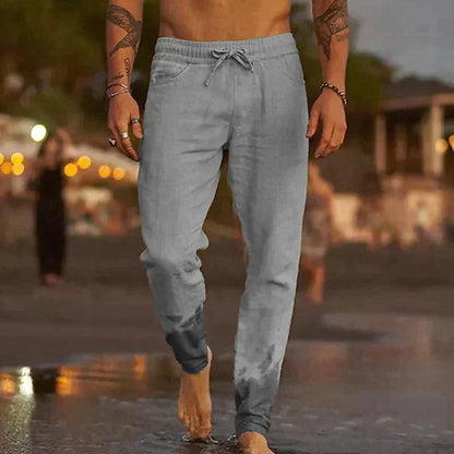 Men's Casual Drawstring Trousers with Elastic Waist and Side Pockets